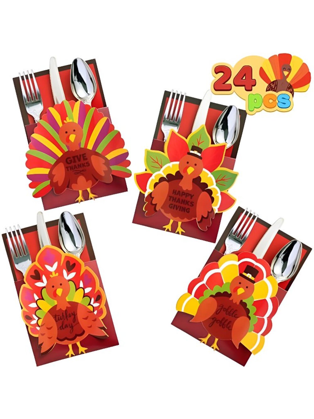 24 Thanksgiving Turkey Cutlery Decorative Utensil Holders